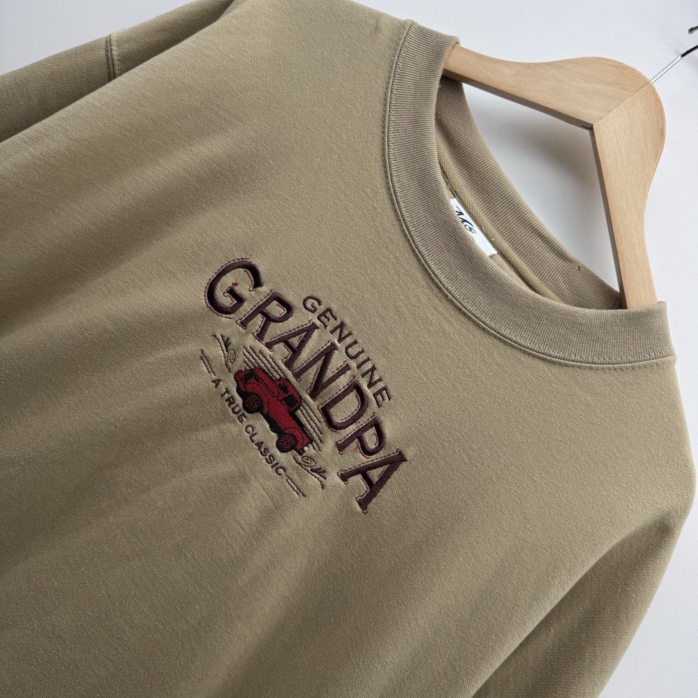 Vintage M&C Sport Genuine Grandpa Embroidered Crewneck Sweatshirt Tan Mens XL